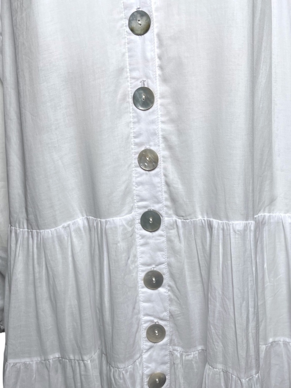 Erika Pena Ella White Tiered Maxi Dress Cotton Voile Button Front Boho OS NWT - Picture 5 of 9